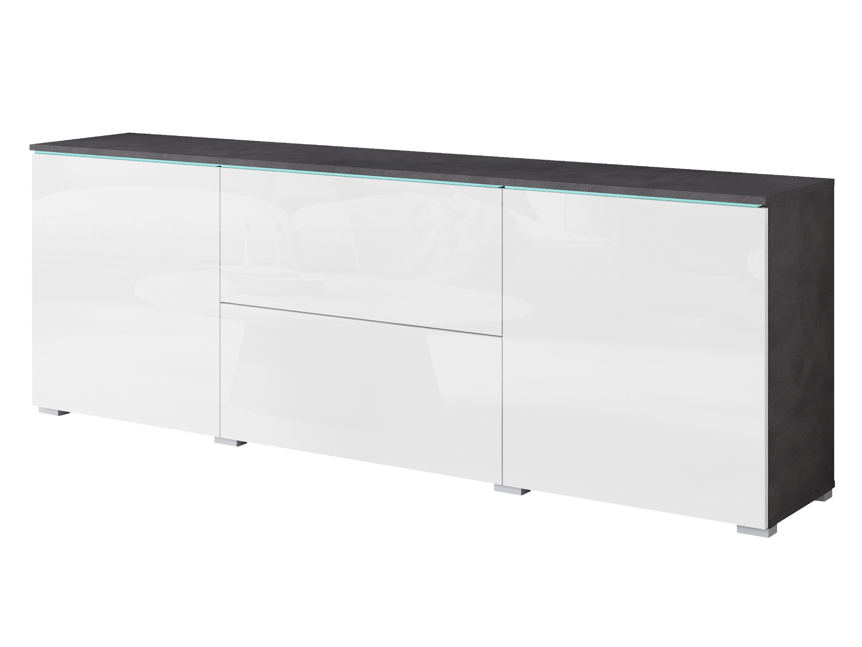 Komoda VEVE 180 cm , w kolorze matera/biały połysk z LED
