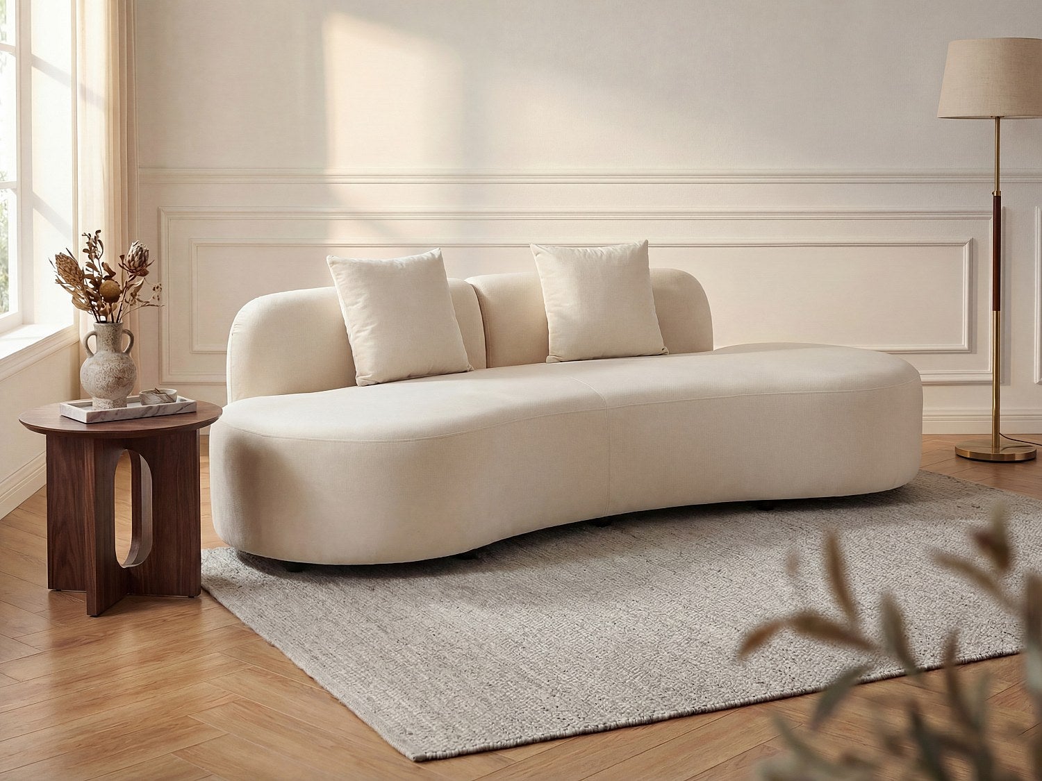 Kanapa 3-osobowa welurowa w kolorze beige BASILIANA