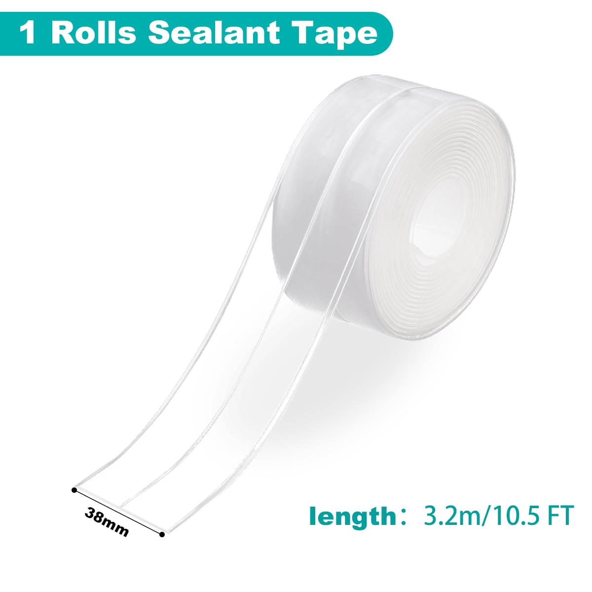 Tira de sellado para ducha, transparente, impermeable, antimoho, 3,2 mx38 mm, con adhesivo para baños - 2
