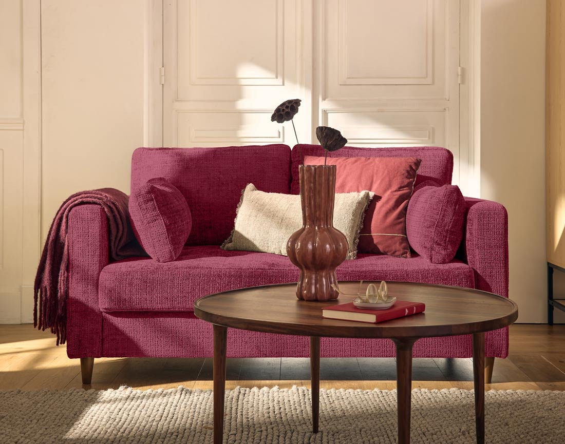 Canapé droit 2 places en velours côtelé rose - CHARLIE - Best Mobilier | Leroy Merlin