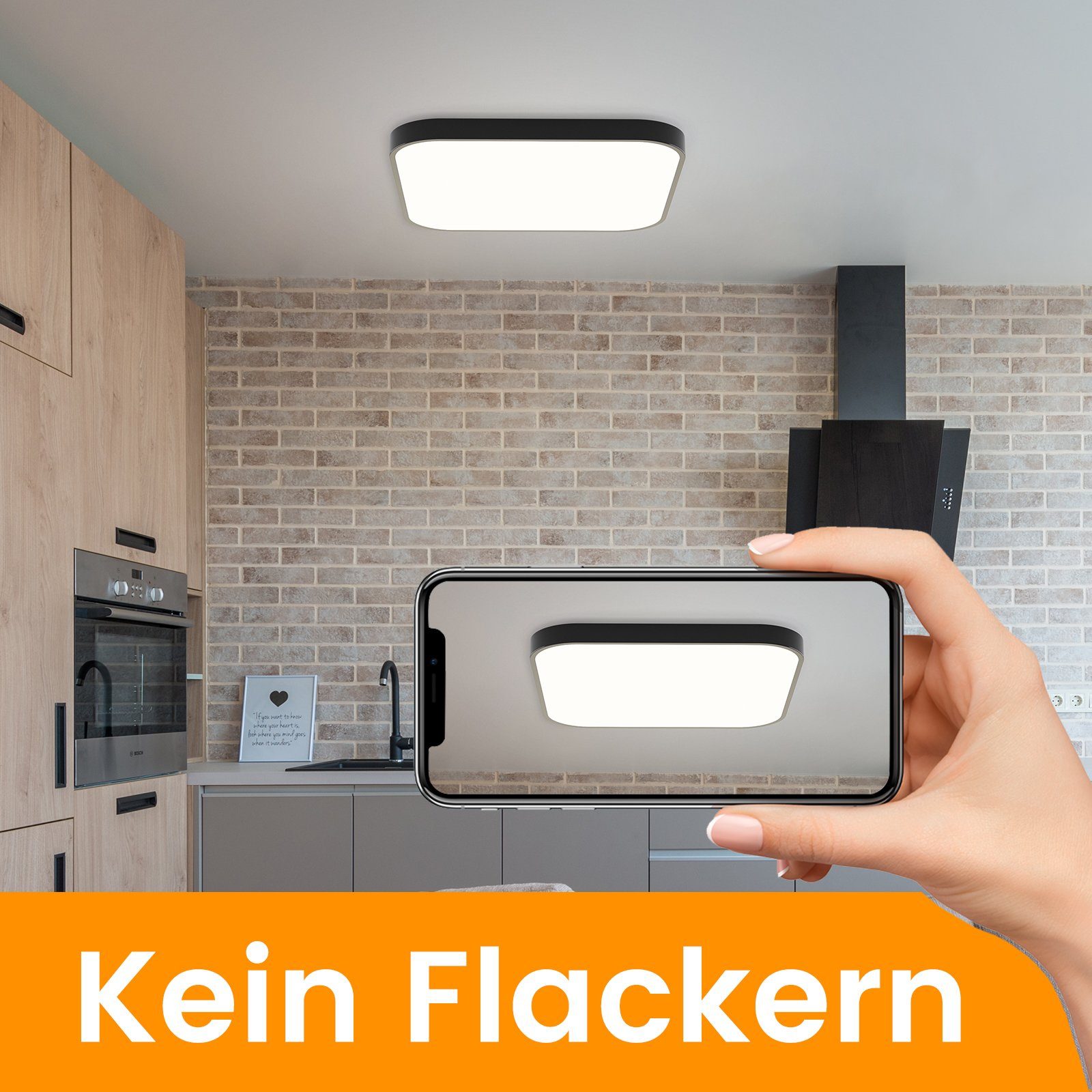 NETTLIFE Lámpara de Techo LED IP44 Negro 27 cm 15 W Dormitorio Cocina Regulable con Mando a Distancia Baño Cuadrado para Pasillo - 6