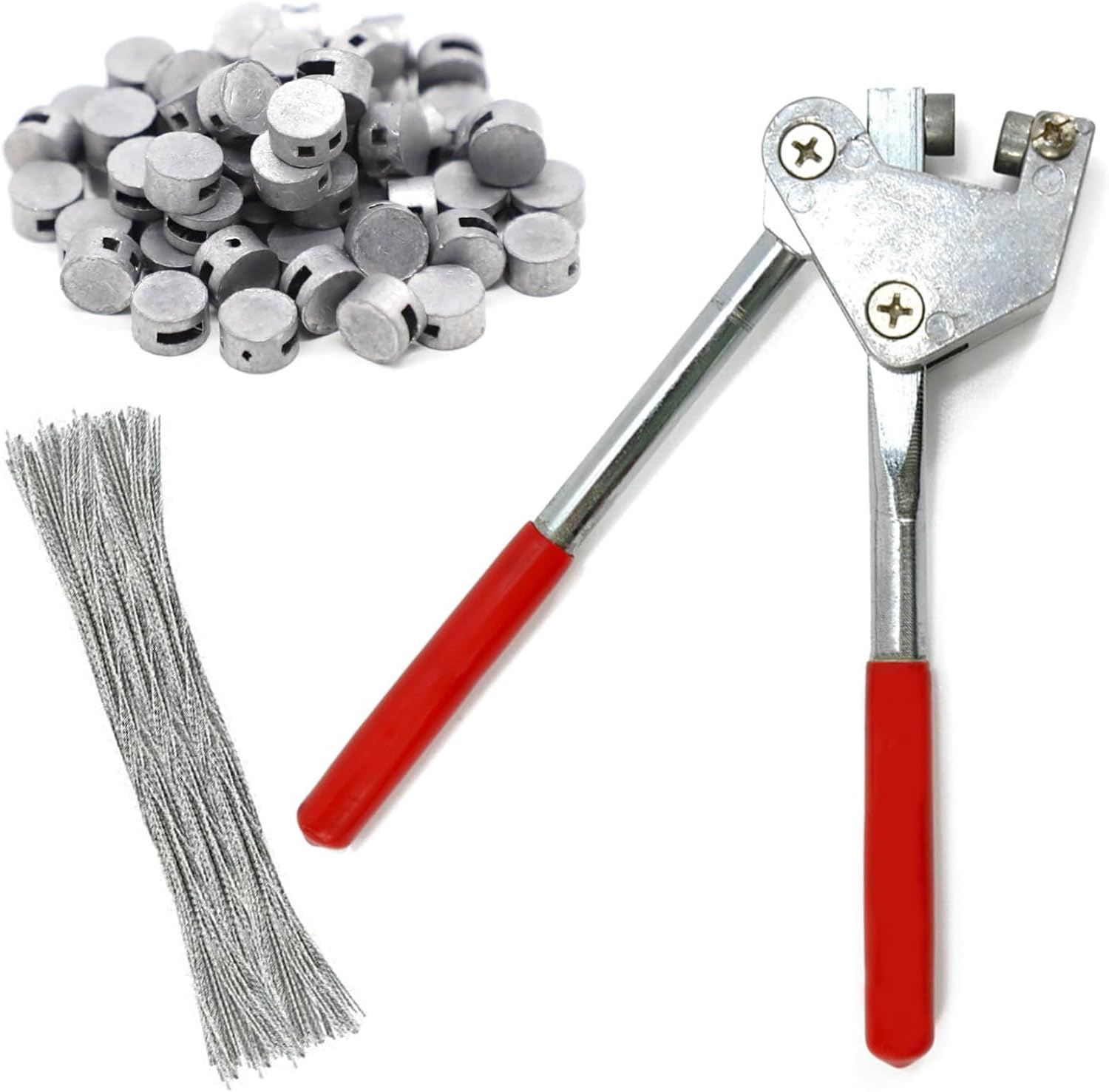 Szczypce do plombowania, zestaw szczypiec do plombowania 170 mm, z 20 plombami (170 mm) i 20 kawałkami drutu plombowniczego (10 mm)