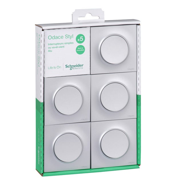 Lot de 5 va et vient (avec plaque) - Odace - aluminium - Schneider