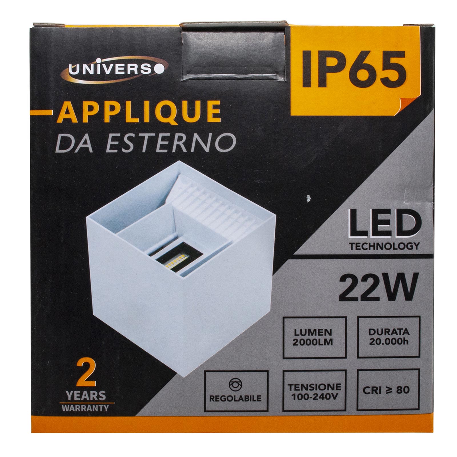 Applique murale extérieure/intérieure à faisceau lumineux réglable, cube LED étanche IP65, 22 W - 8