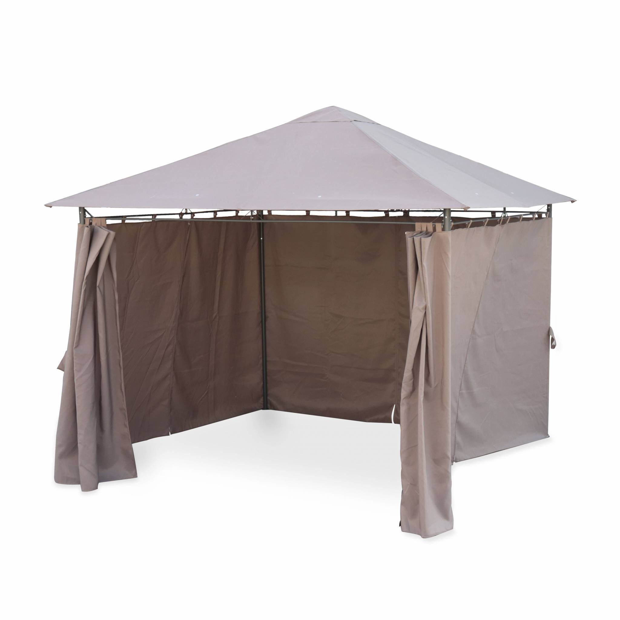 Gazebo de jardín con cortinas 3x3m Pardo - 299x299x262 cm - 2