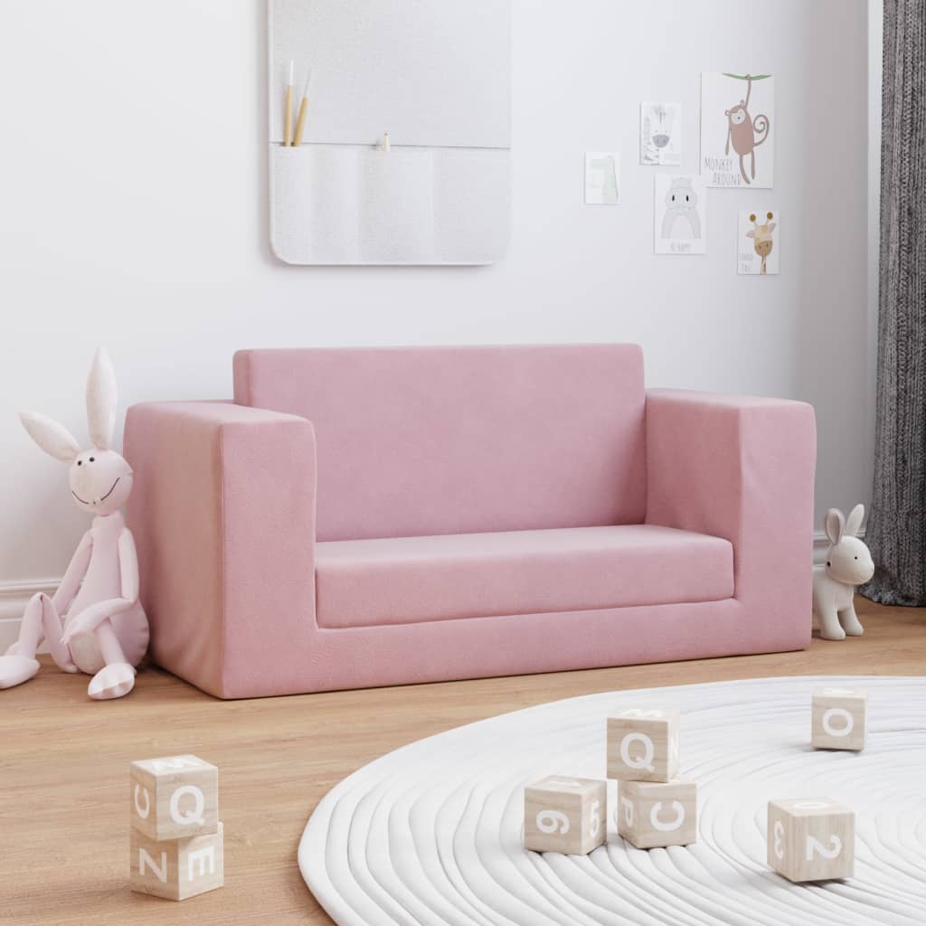 Canapé 2 Places Pour Enfants - Doudou Rose Ultra Confort - Housse Lavable - 94x34x48 Cm