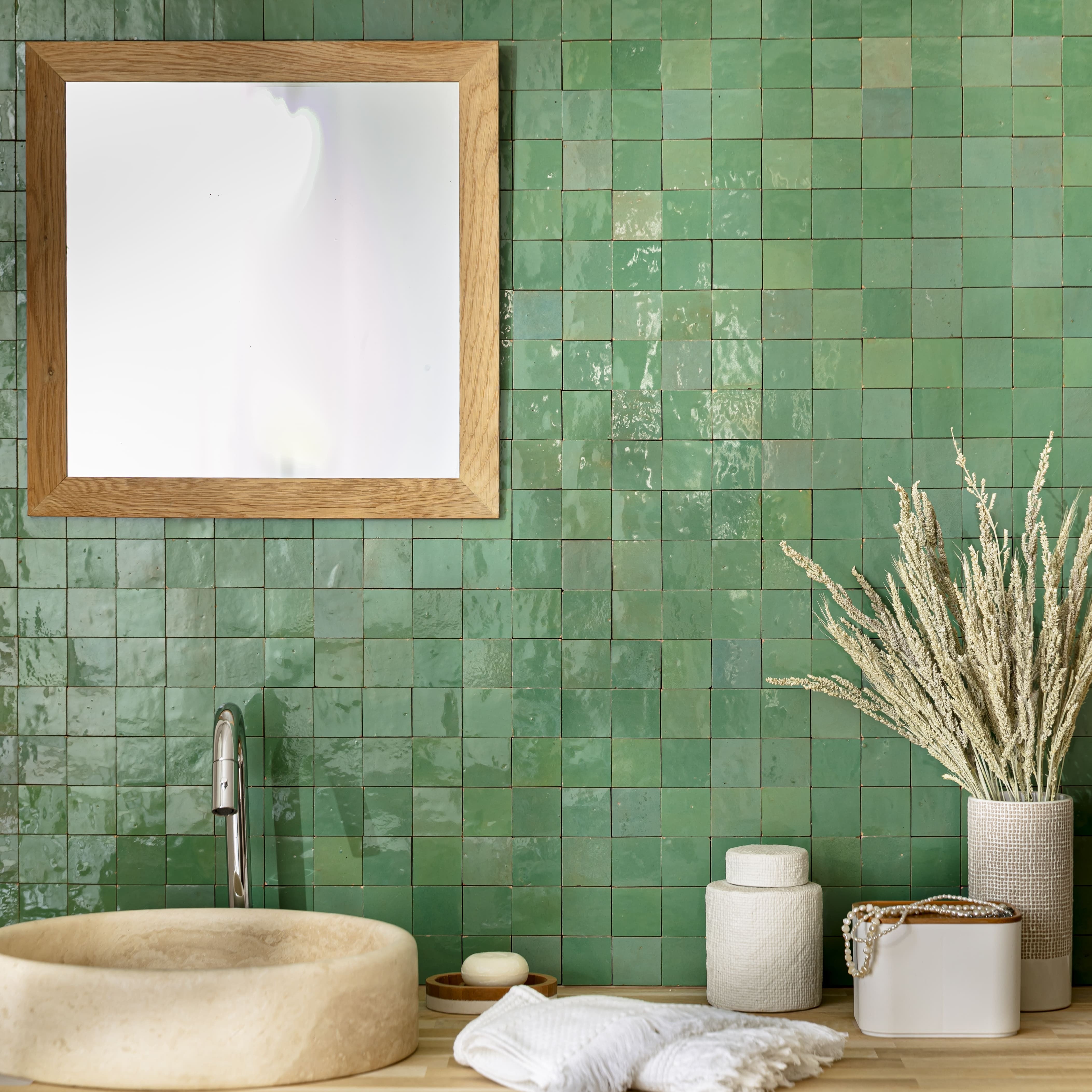 Carrelage Zellige Marocain Vert d'eau 5x5 cm (vendu par plaque de 30x30 cm soit 0,09 m²) - RO'MA NATURE - 5