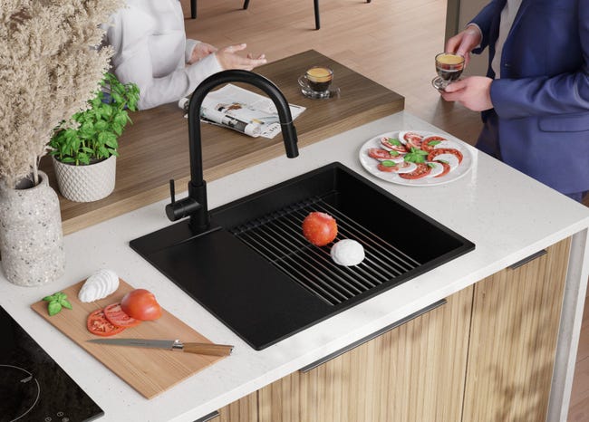 Lavello Da Cucina In Granito 78x50cm - 1 Vasca, Colore Bianco, Include Sifone E Tagliere - Foto 12