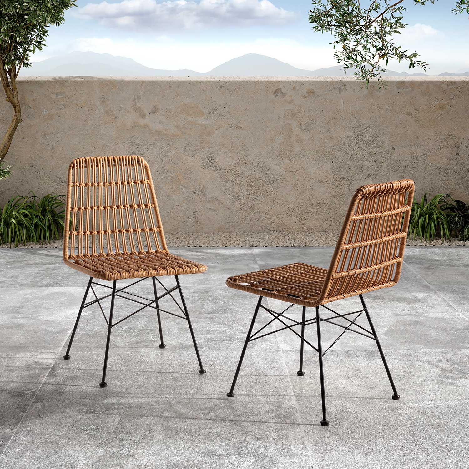 Pack de 2 chaises de salle à manger ou de jardin Aitana Ratan/Noir - 2