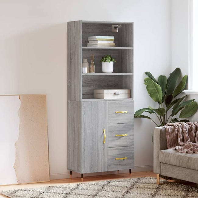 Aparador Alto De Madera Maciza De Pino - 100x40x108.5 Cm, Color Gris - Armario Despensa Para Cocina O Salón