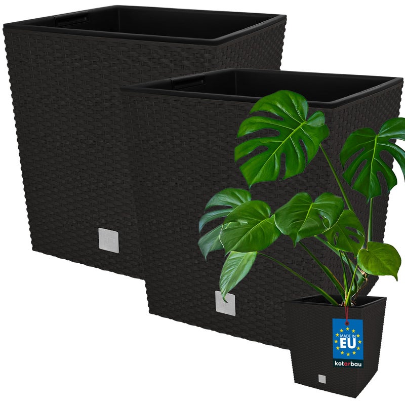 2x donica 64 l ogrodowa balkonowa taras kwiaty doniczka rattan wkład ogród - KOTARBAU