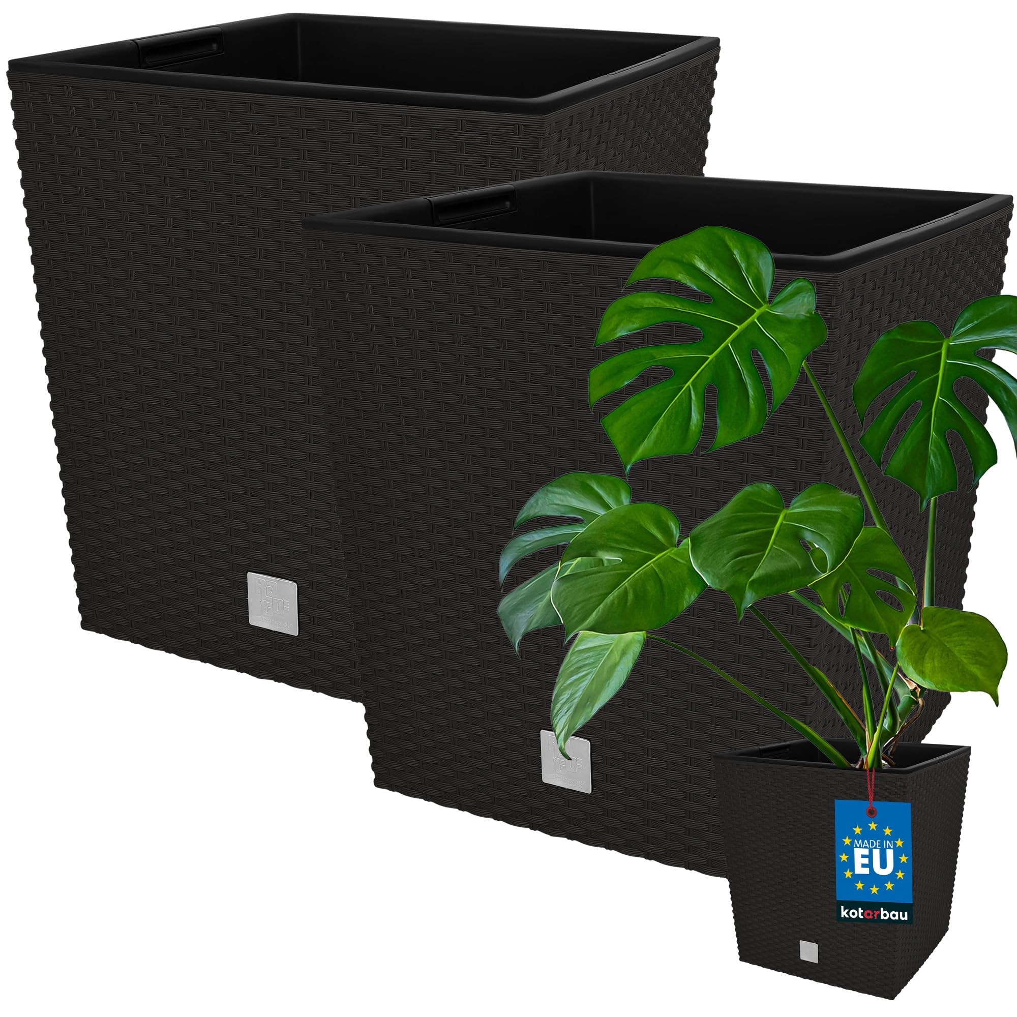 2x donica 64 l ogrodowa balkonowa taras kwiaty doniczka rattan wkład ogród - KOTARBAU
