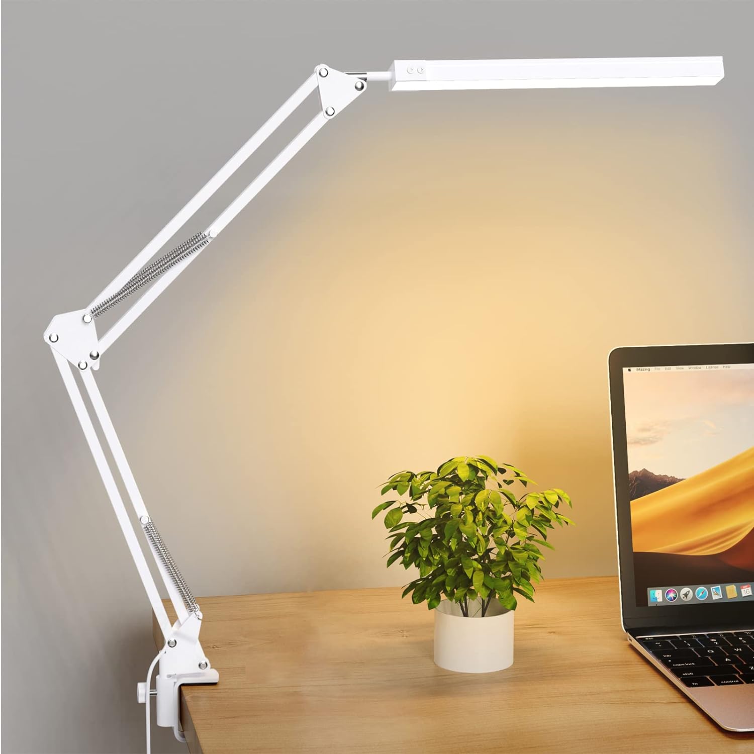 Ściemnialna lampka biurkowa LED z funkcją ładowania - Lampka stołowa z zegarem, lampka nocna z ładowarką bezprzewodową 10W, port ładowania USB