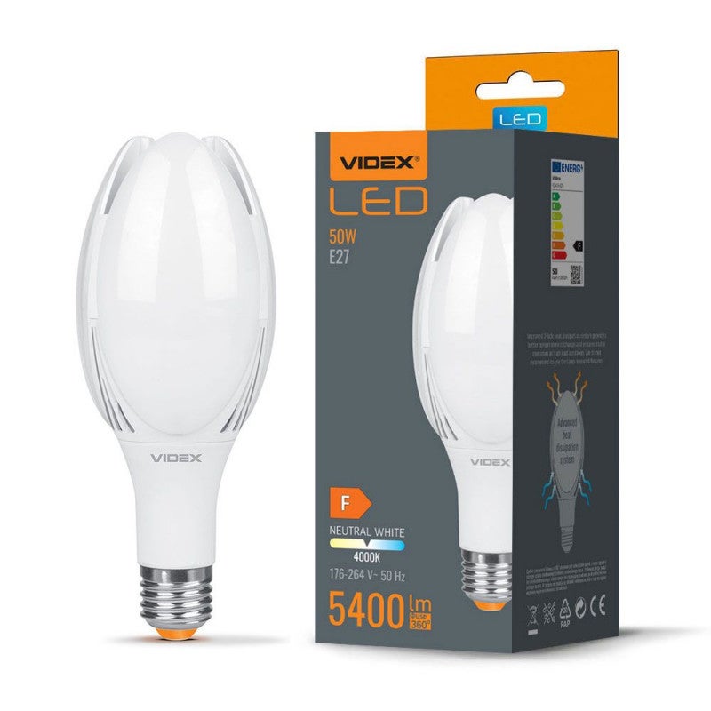 Żarówka do hal i magazynów E27 50W mleczna Neutralna biel 4000K 5400lm Videx