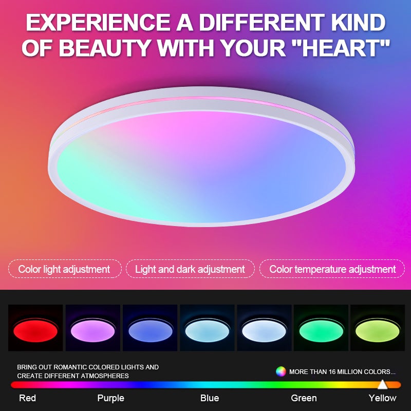 Ściemnialna lampa sufitowa LED z pilotem, Pełnospektralne oświetlenie dachowe LED, Opalowa lampa sufitowa RGB, zmienna barwa, φ37 cm - 4