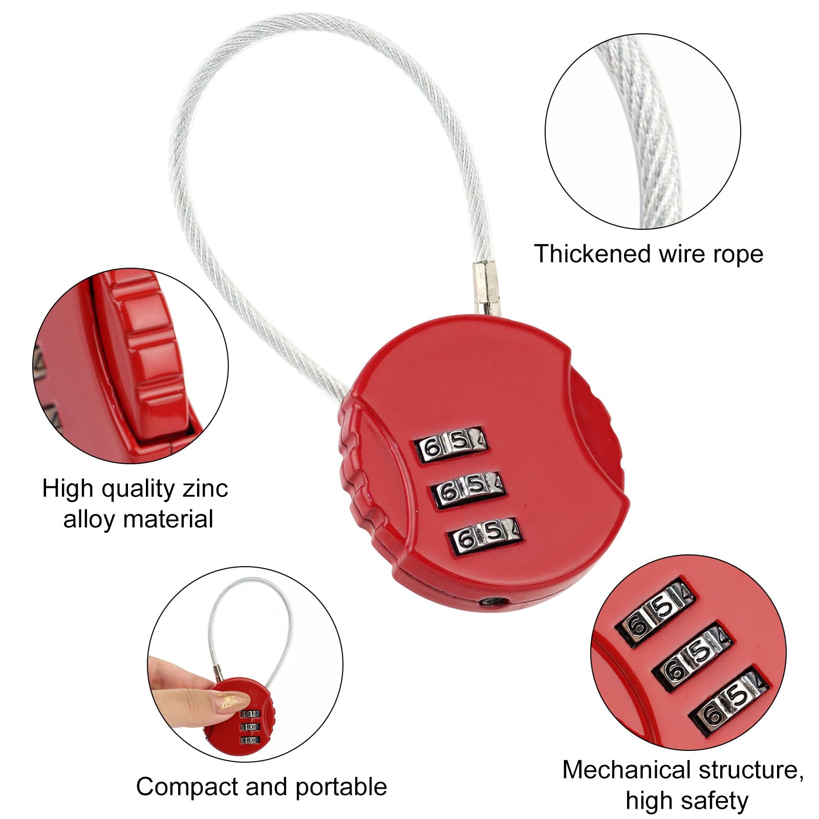 Lucchetto a combinazione da 4 pezzi, Lucchetto per bagagli a 3 cifre, Lucchetto a combinazione per bicicletta, Resistente agli agenti atmosferici - 2