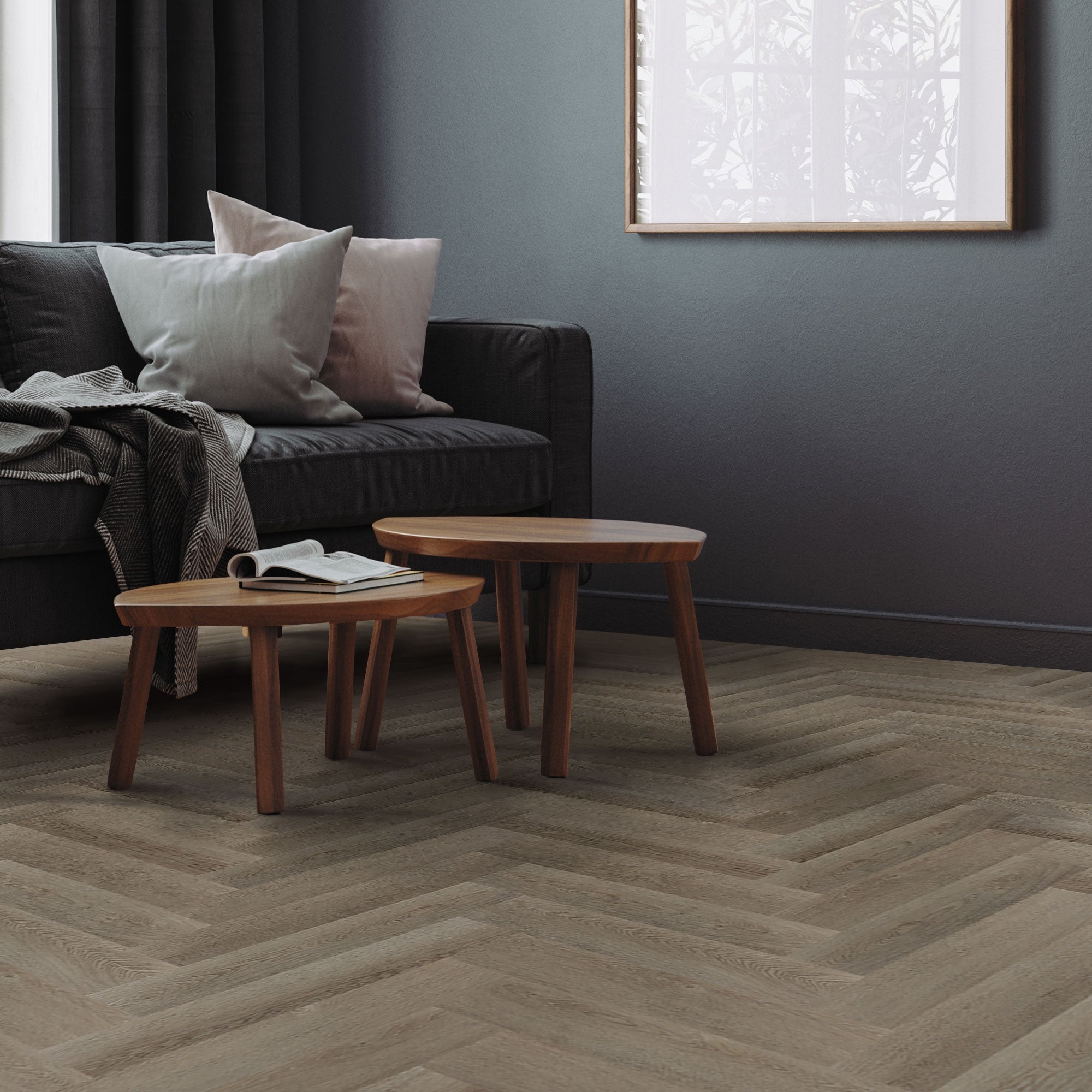 ML-Design Deluxe panele winylowe 61x12,8 cm x 4,2 mm 4,68 m²/60 desek jodełka ciemny dąb antypoślizgowe wodoodporne klasa 34 wygląd drewna