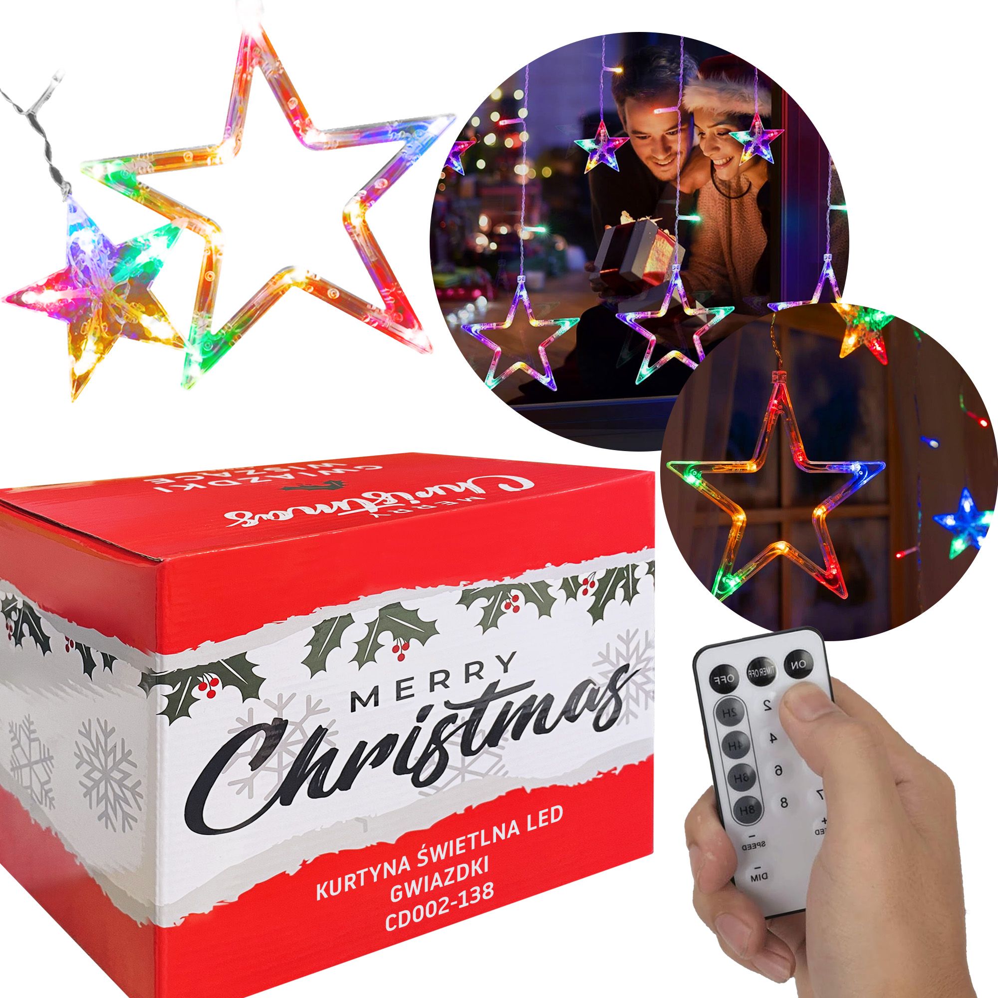 Guirlande Lumineuse LED étoiles De Noël, Rideau Lumineux LED USB, 50 étoiles LED Blanc Chaud