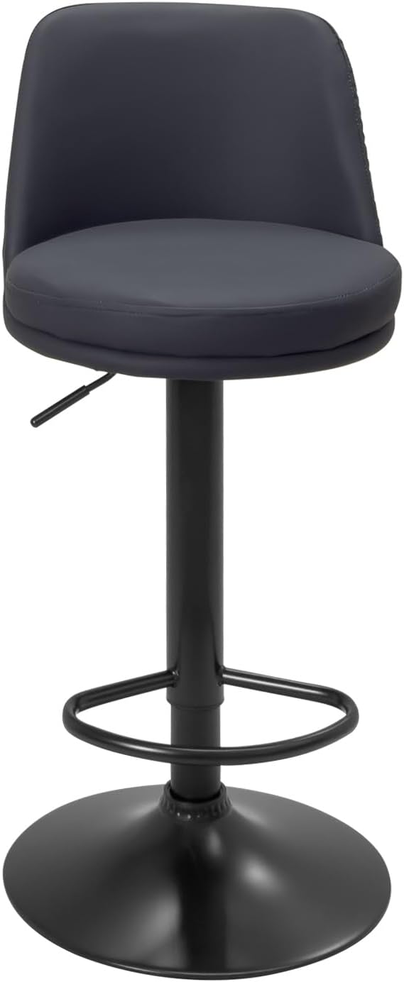 Lot de 2 tabourets de bar, assise ronde, haut dossier, réglable, pivotant rif (noir) - 6