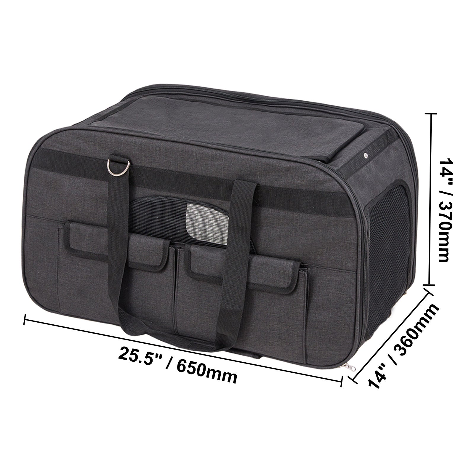 Sac de transport pour chat SucceBuy à roulettes avec poignée télescopique, bandoulière, bol pliable inclus, pour chien jusqu’à 16 kg, noir - 2