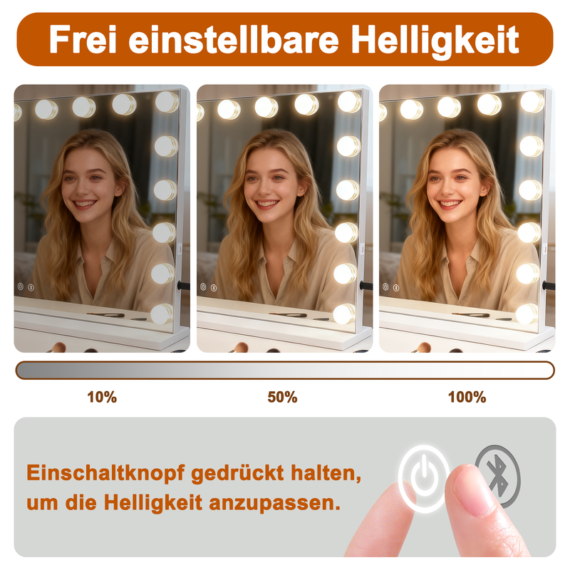 Lustro do makijażu Nettlife Hollywood z diodami LED i Bluetooth, 18 diodami LED, duże lustro toaletowe, światło i muzyka, 3 tryby - 4