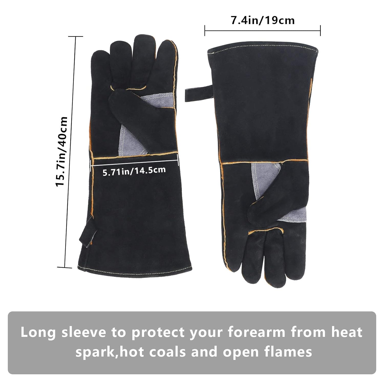 Gants résistants au feu et à la Chaleur extrêmes, Cuir avec Coutures en Kevlar, Parfaits pour cheminée, poêle, Four, Grill, soudage, Barbecue - 4