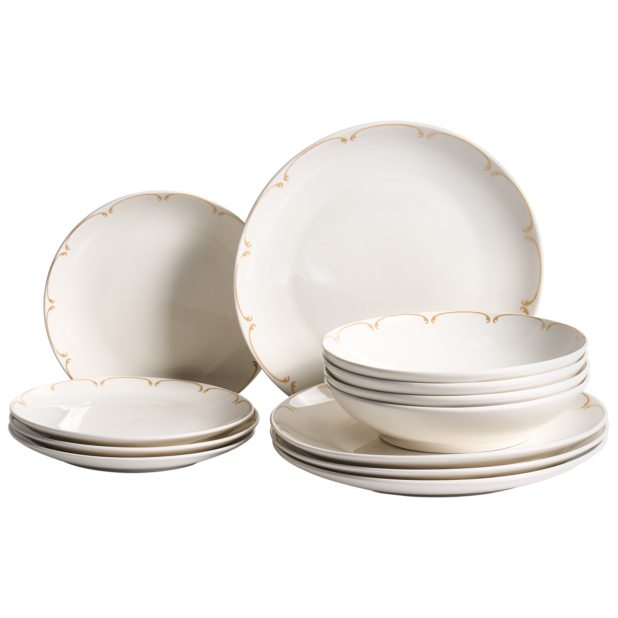 Beliani Vajilla De 12 Piezas Charoli Porcelana Blanco/Dorado , Leroy Merlin