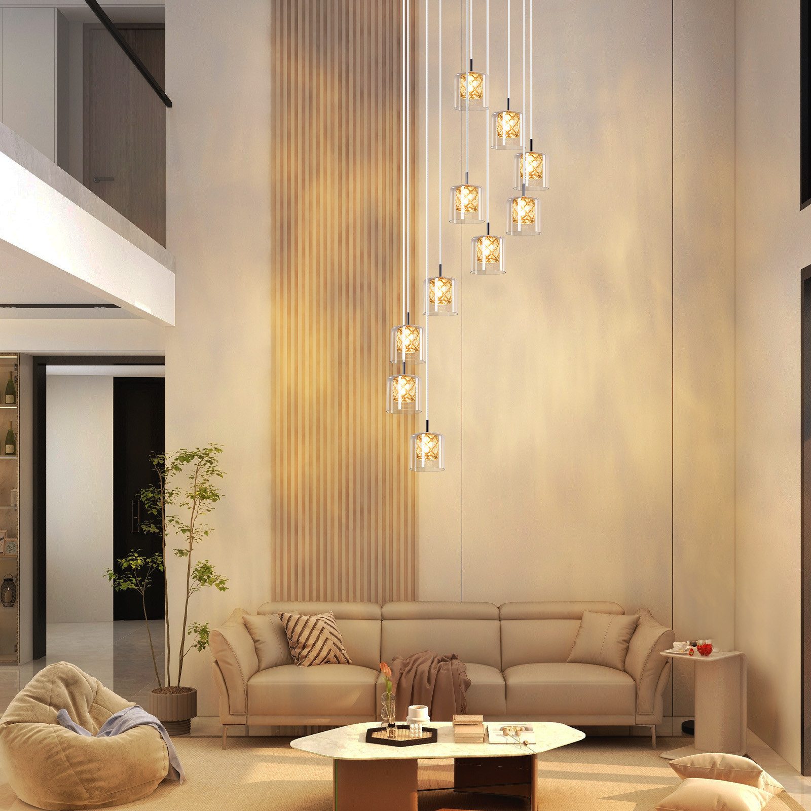 ZMH Suspension Lustre Salle à Manger 10 Flammes Moderne Verre Suspension Lustre G9 Cristal Cage d'Escalier - 8