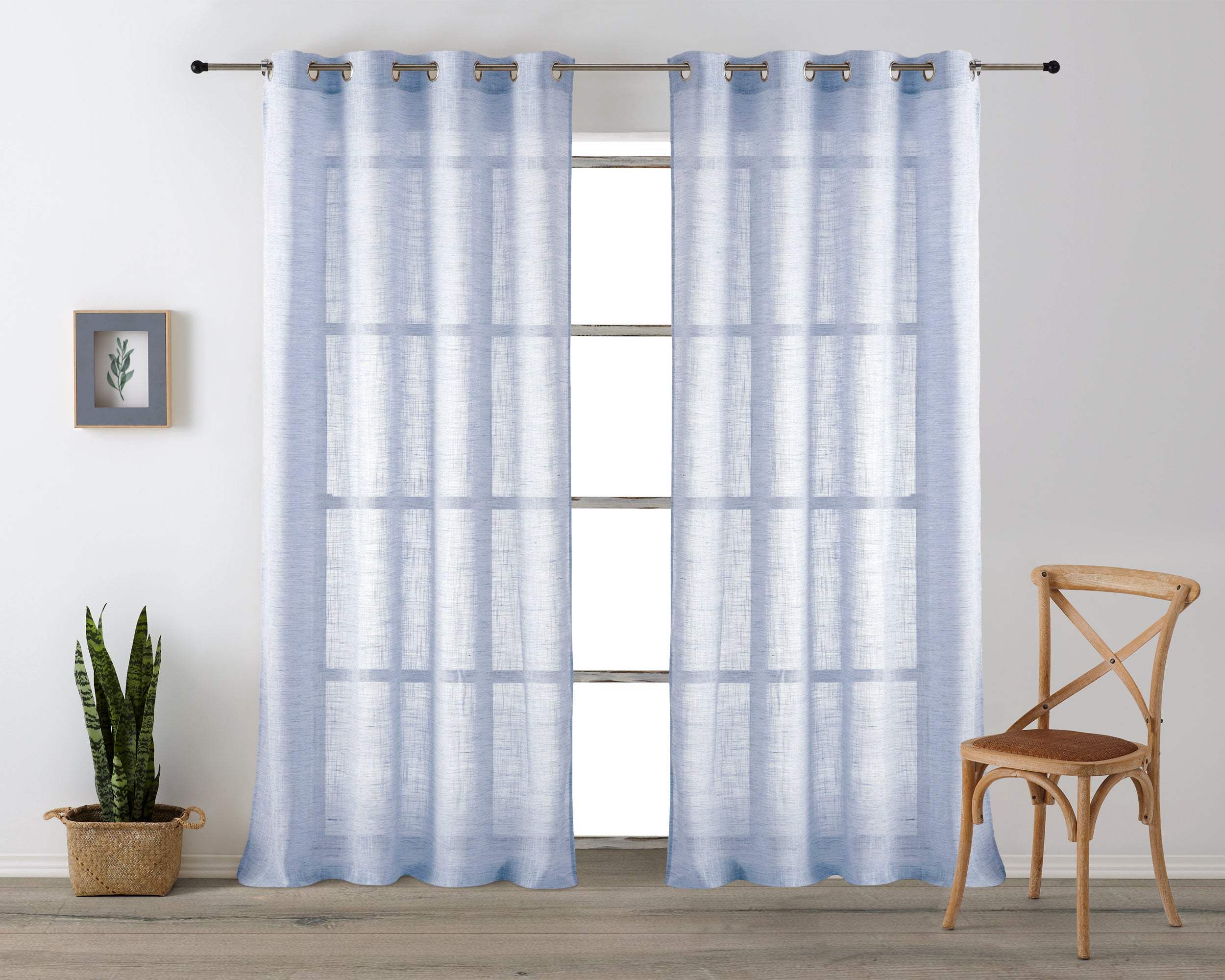 Vipalia pack 2 unidades cortinas confeccionadas visillo semitransparentes anillas metal. azul 200x260 cm