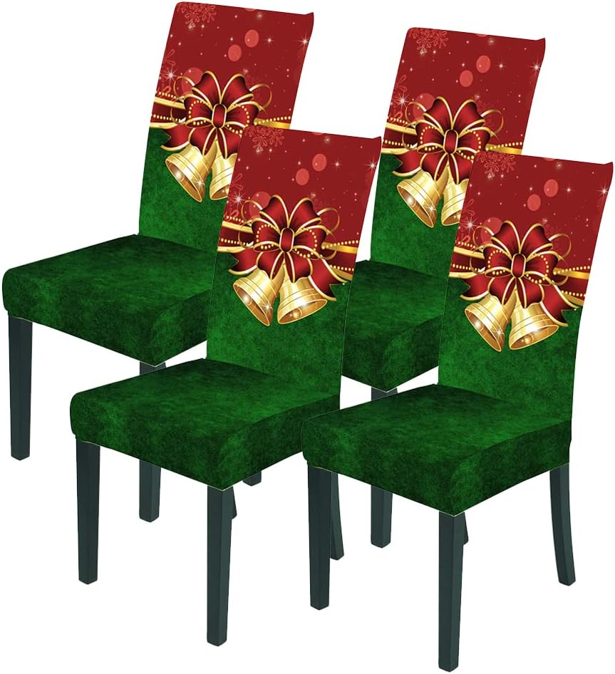 Zestaw 4 pokrowców na krzesła Parsons Christmas Stretch z nadrukiem dzwonków z lycry