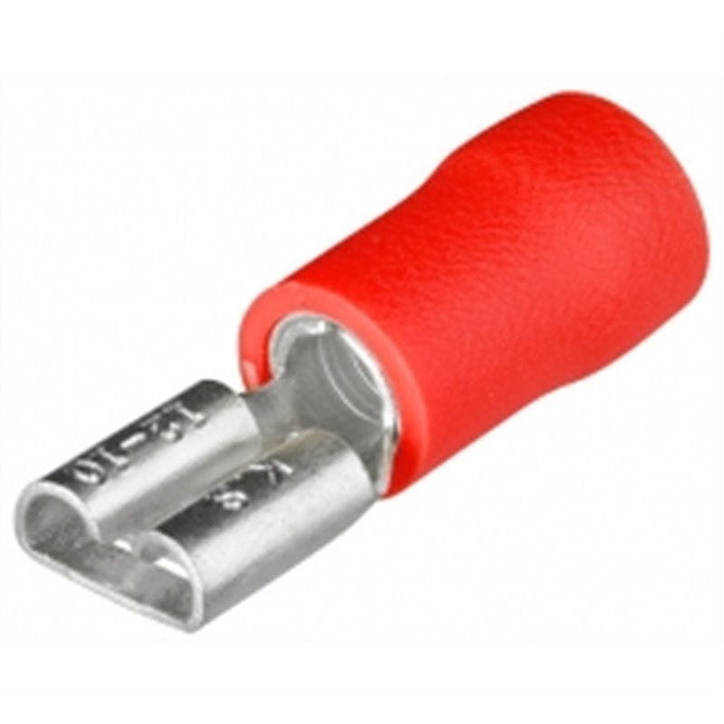 KNIPEX 100 Terminali Piatti Femmina Isolati – 6,3mm, Rosso, Per Cavi 0,5-1 Mm², Nylon, Ottone Stagnato, 600V/105°C