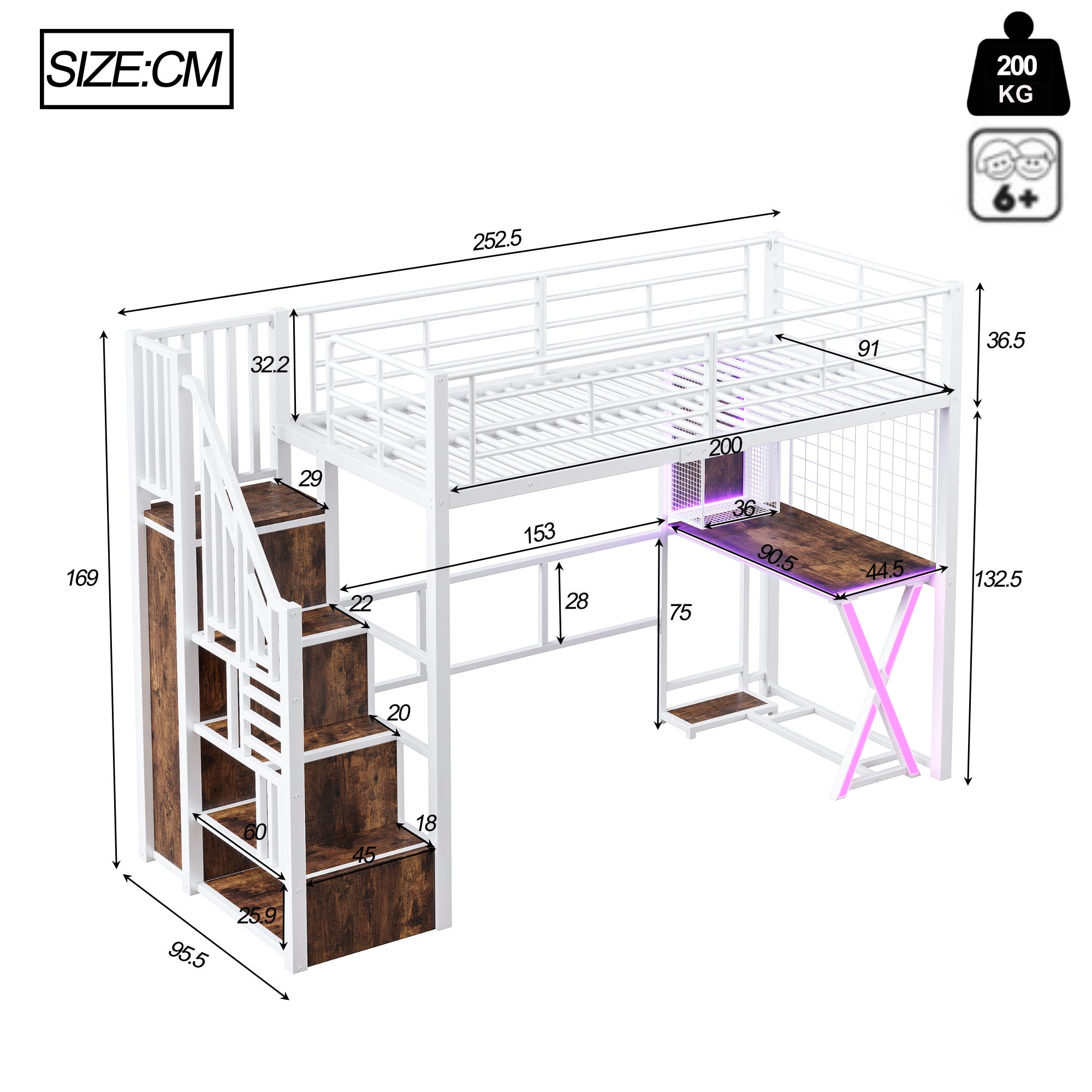 Image Rangement Tele Lit mezzanine 90x200 blanc avec bureau, armoire, étagères et échelle ...