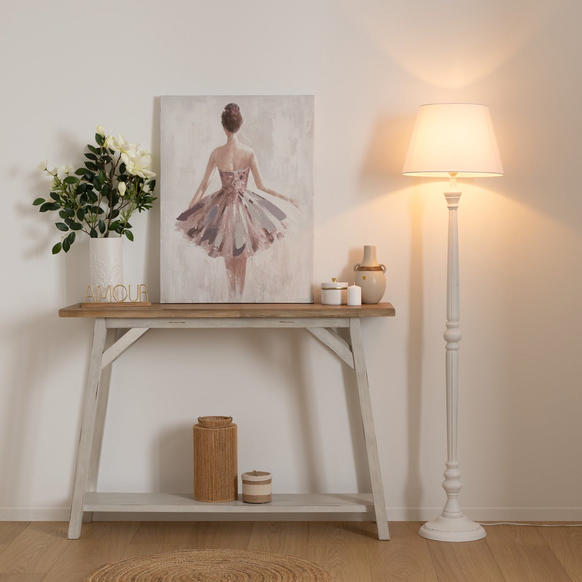 Atmosphera , Lámpara De Pie 'Leo', Madera A. 153 Cm Blanco , Leroy Merlin