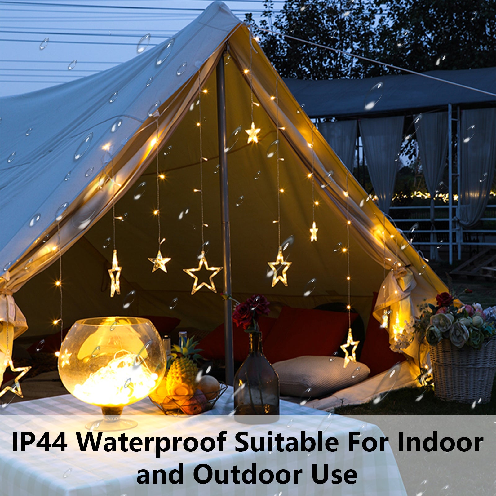 Ghirlanda di stelle 138LED luci di cortina di stelle 8 modalità di illuminazione decorazione interna/esterna di Natale luci di ghirlanda impermeabile - 5