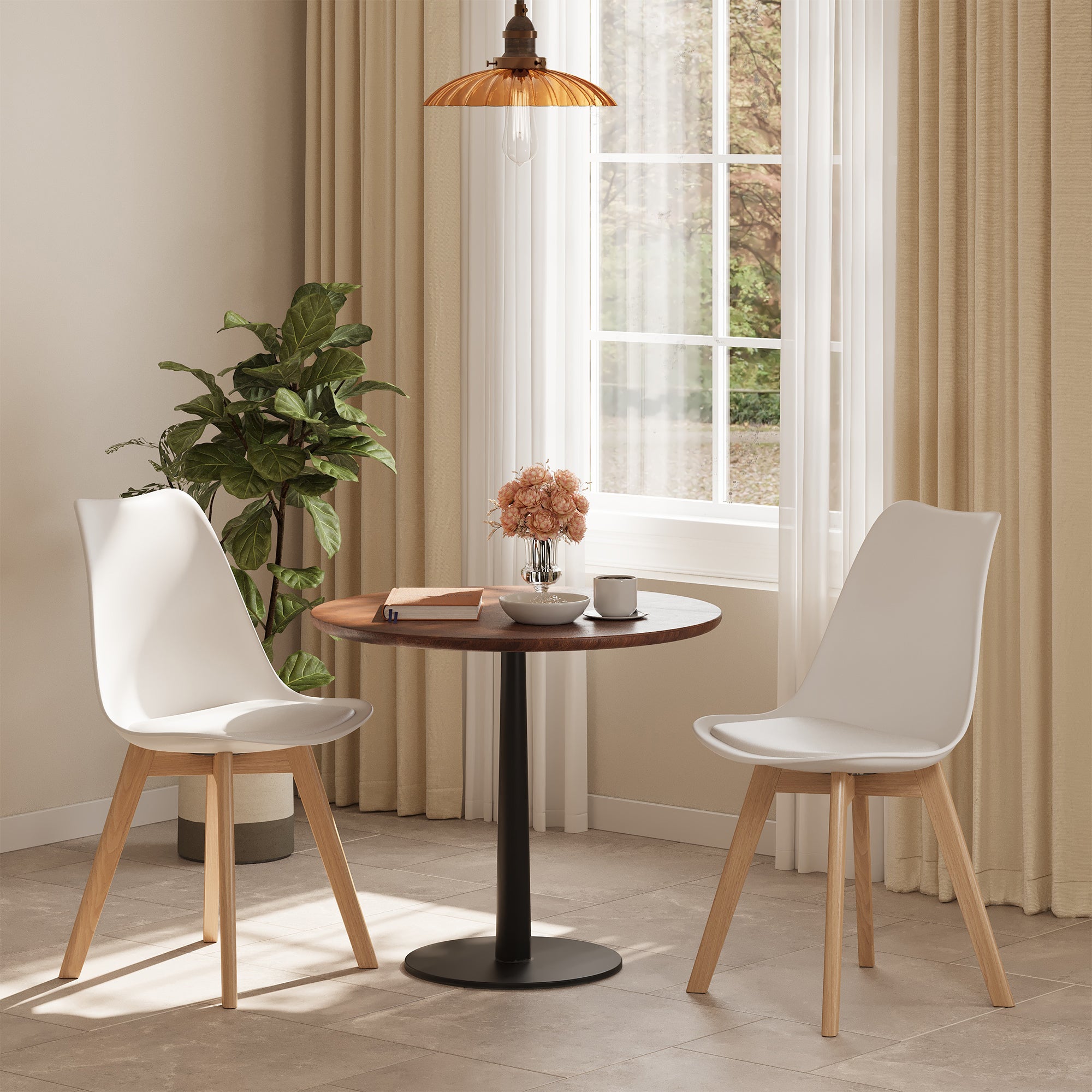 Chaise de cuisine 4 places blanc,design scandinave moderne,dossier ergonomique,pieds en bois massif,assise rembourrée imperméable - 8