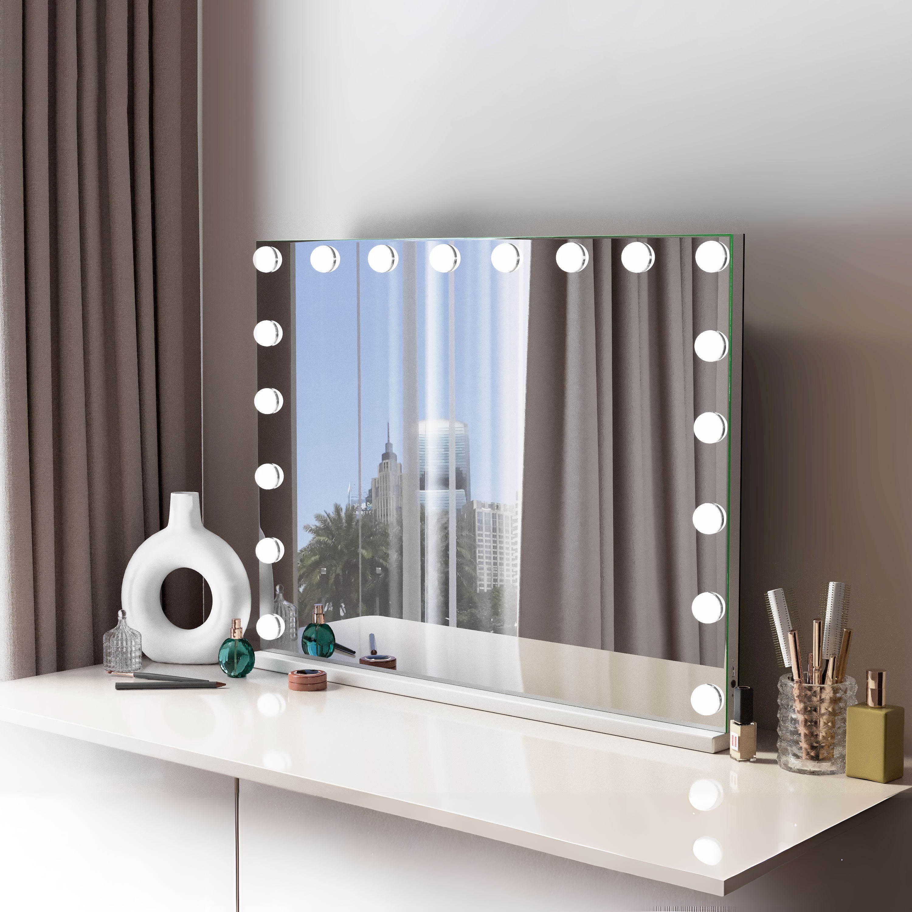 Lustro kosmetyczne Hollywood z oświetleniem LED do toaletki/ścienne - 80 x 58 cm - 2