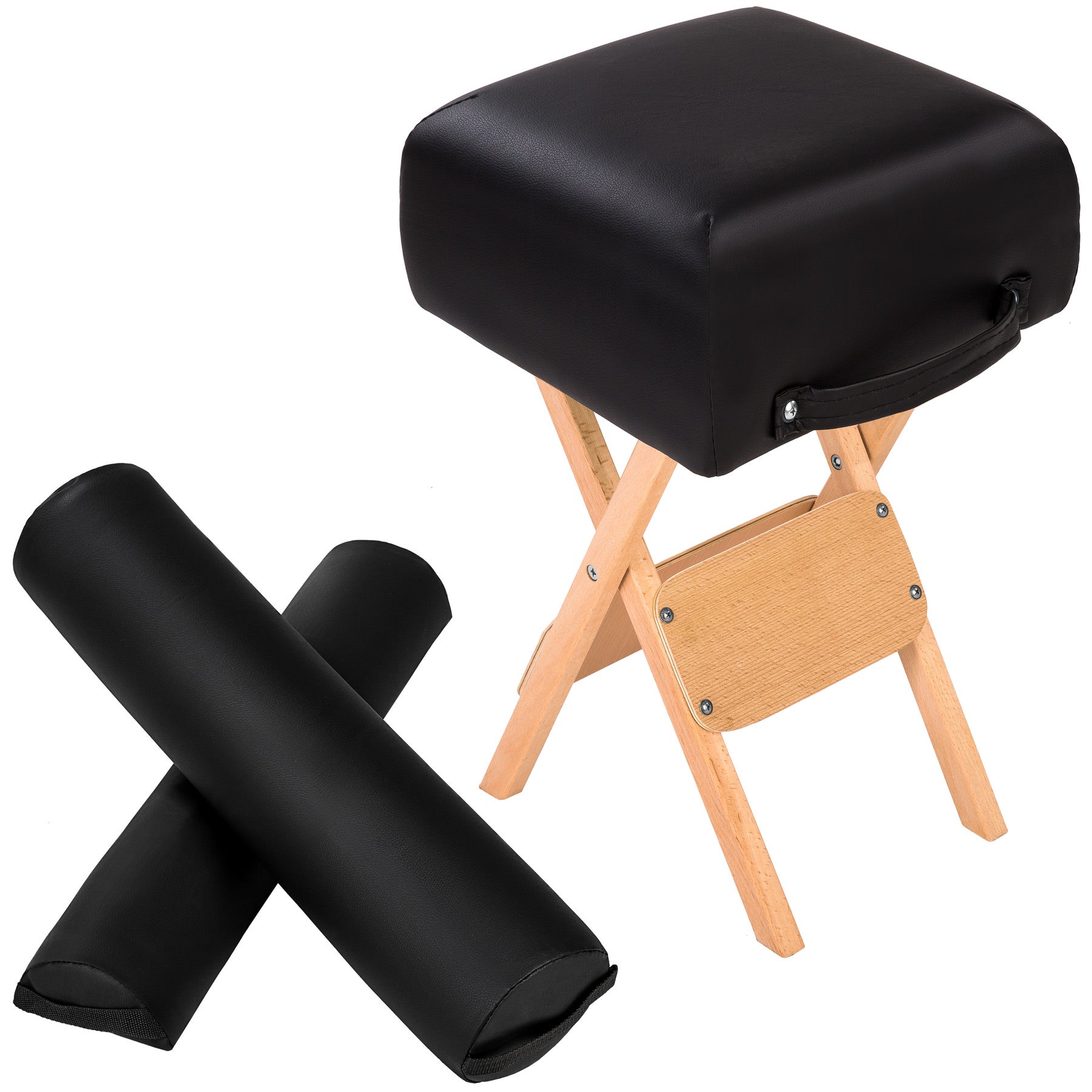 Tectake  Taburete Con Dos Cojines Rollo, Asiento De Polipiel Plegable Con Asa, Rollo Y Medio Rollo, Negro , Leroy Merlin