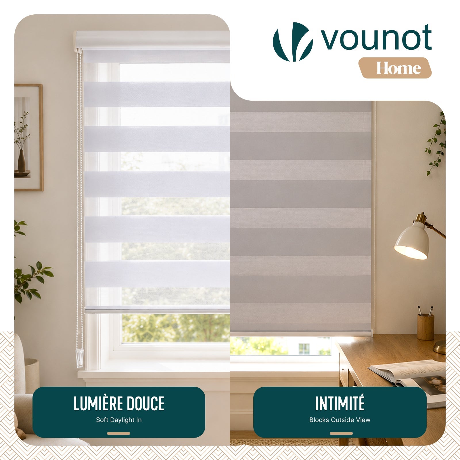 Set di 2 Tenda a Rullo Doppia Strato Oscurante Giorno e Notte, Catenella Laterale, Tenda Interno Zebra Blinds Bianco, 55 x 150 cm - 2