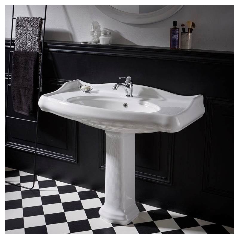 Lavabo Colonne R tro 100 Cm En C ramique Blanc Bricoman