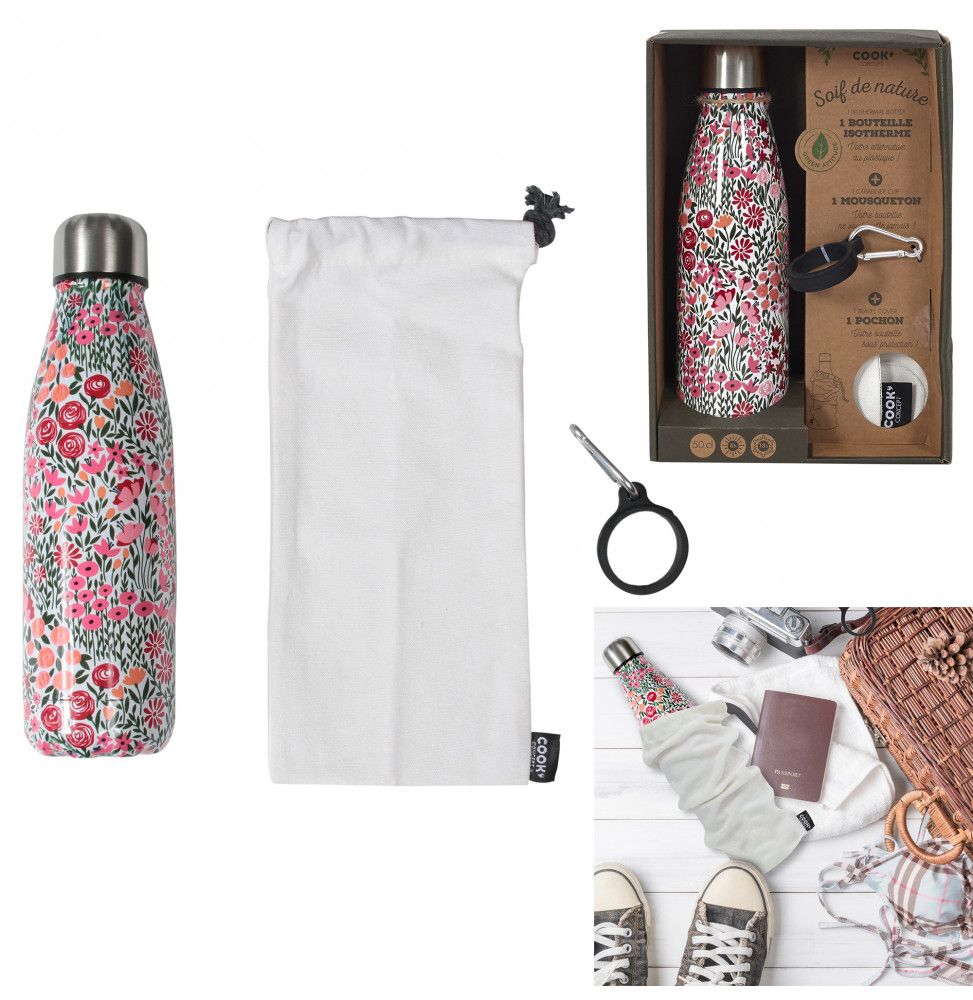 Bouteille de Transport - COOK CONCEPT - Coffret Bouteille Isotherme Fleurie - Réutilisable - Multicolore - 3