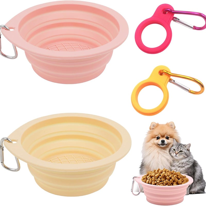 Zestaw 2 składanych silikonowych misek dla psów i kotów, nadających się do mycia w zmywarce, składana miska z 2 karabińczykami