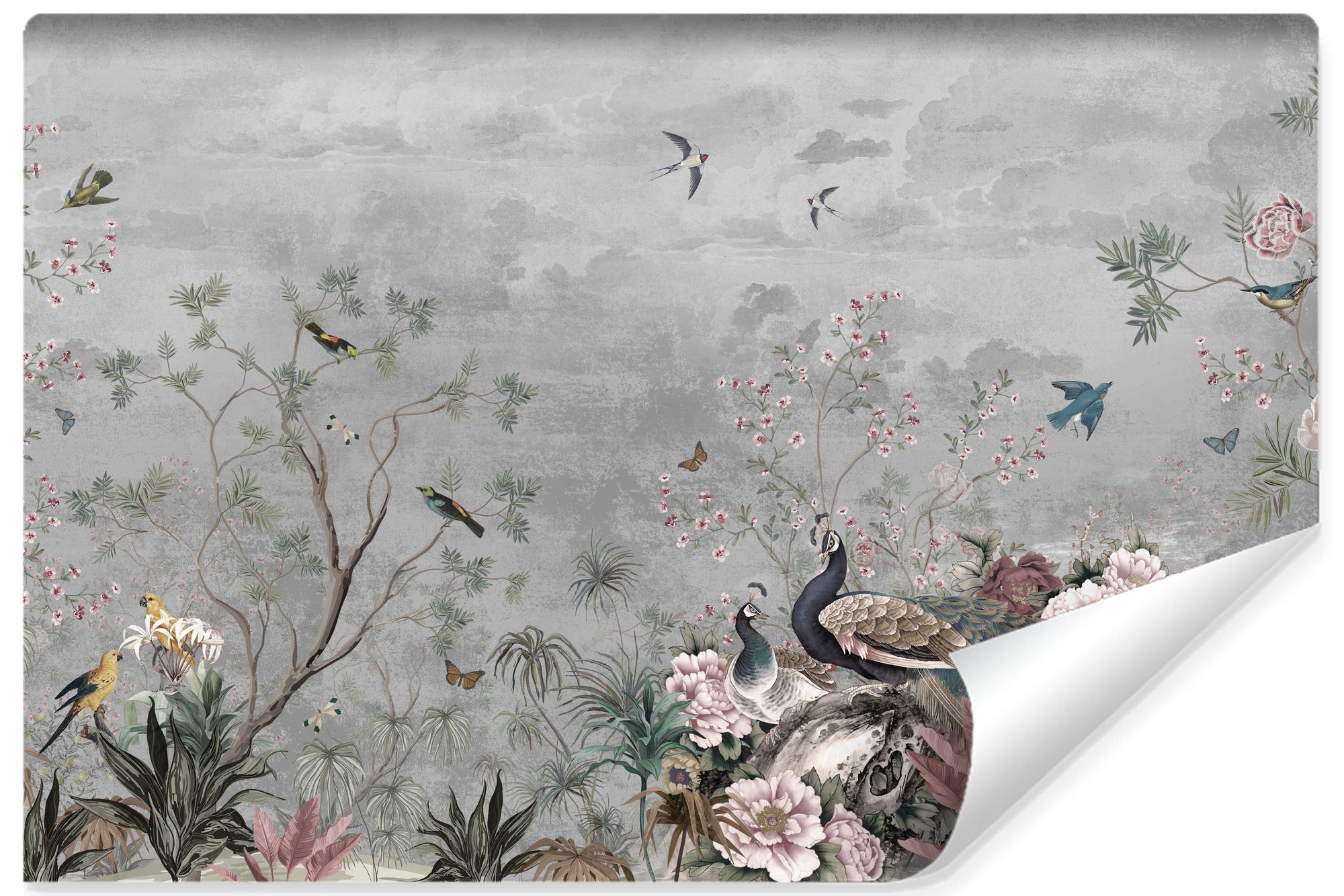 Papier Peint Intissé Photo Pour Chambre OISEAUX Plantes Vintage 360cm x ...