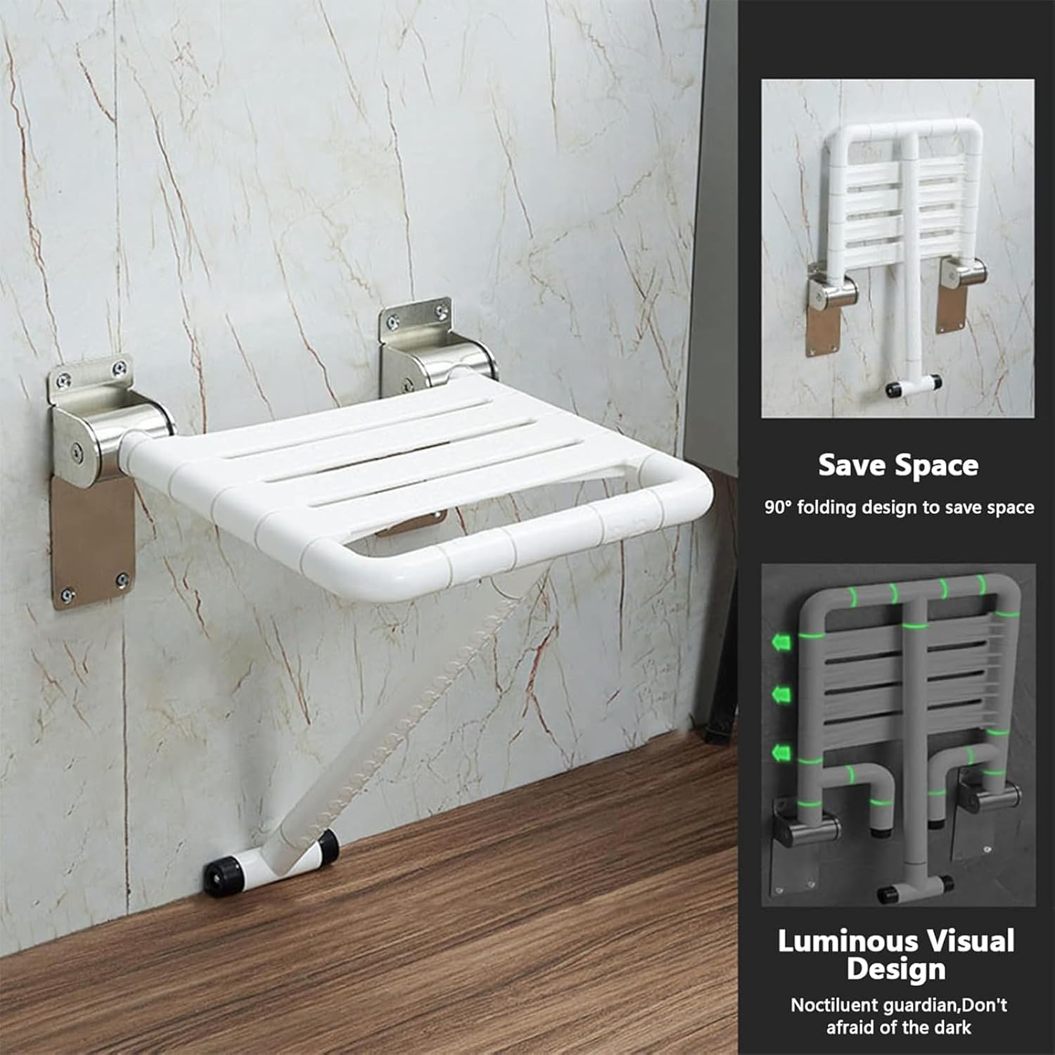 Mural Pliant Siège de Douche Rabattable Salle de Bain Tabouret et Chaise Pliable Banc de Bain pour handicapés antidérapants, Haut 48cm - 4