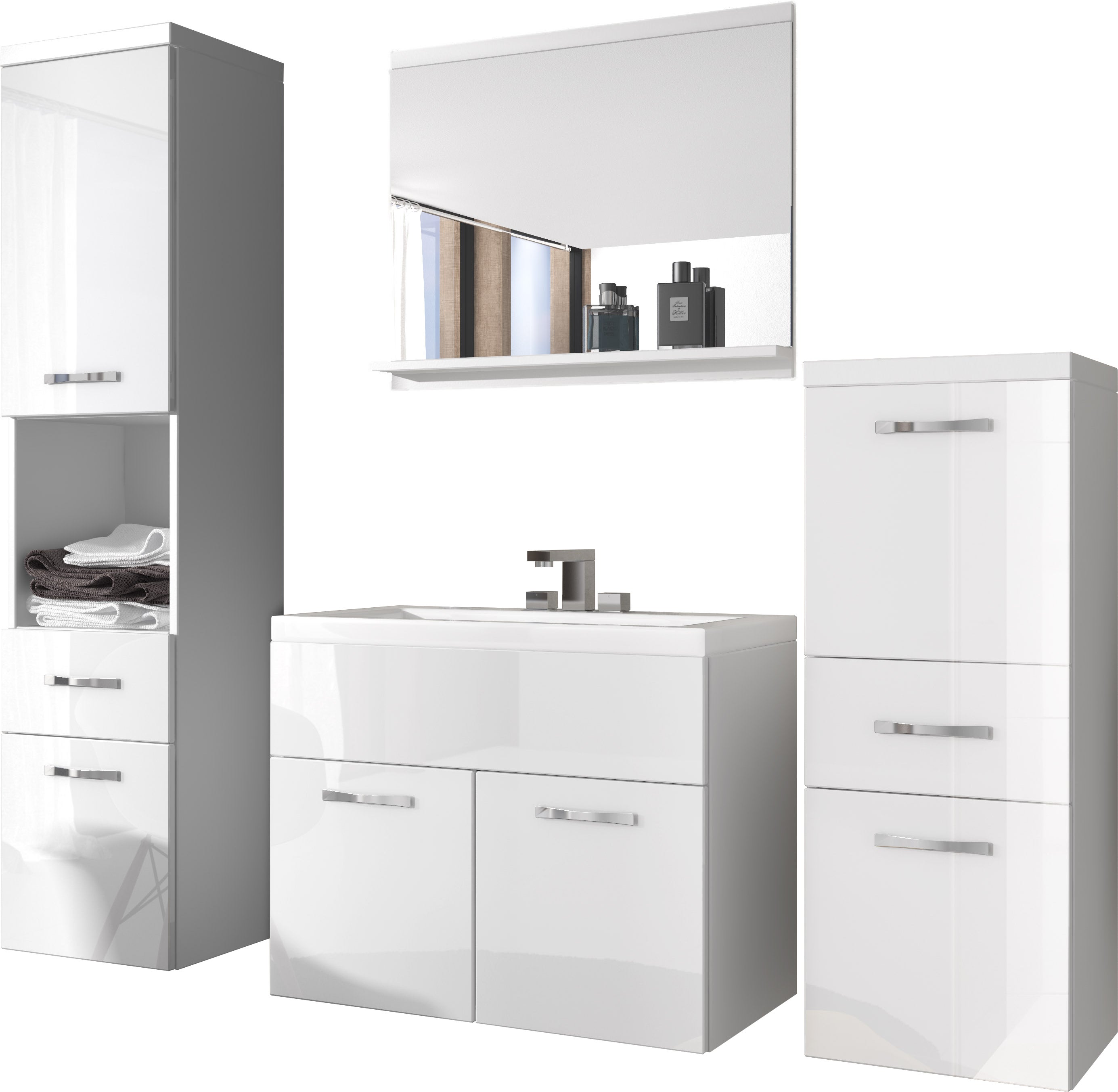 Komplet mebli łazienkowych w kolorze biały / biały połysk - ALBECK