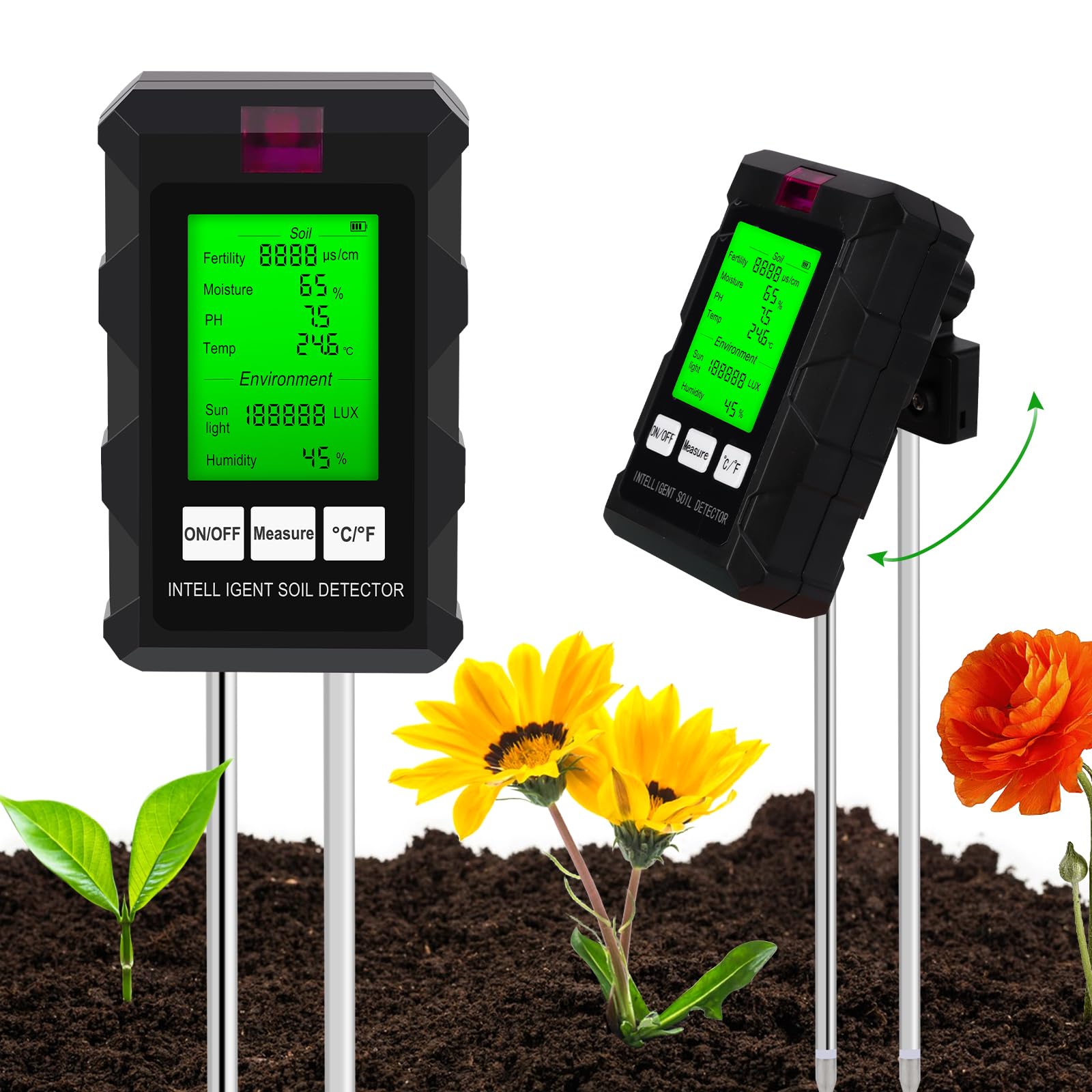 Analizzatore Terreno Digitale Misuratore PH Terreno 6 In 1 - Controlla Umidità, Fertilità, Luce E Temperatura Con Display LCD Concime Piante Grasse - Foto 10