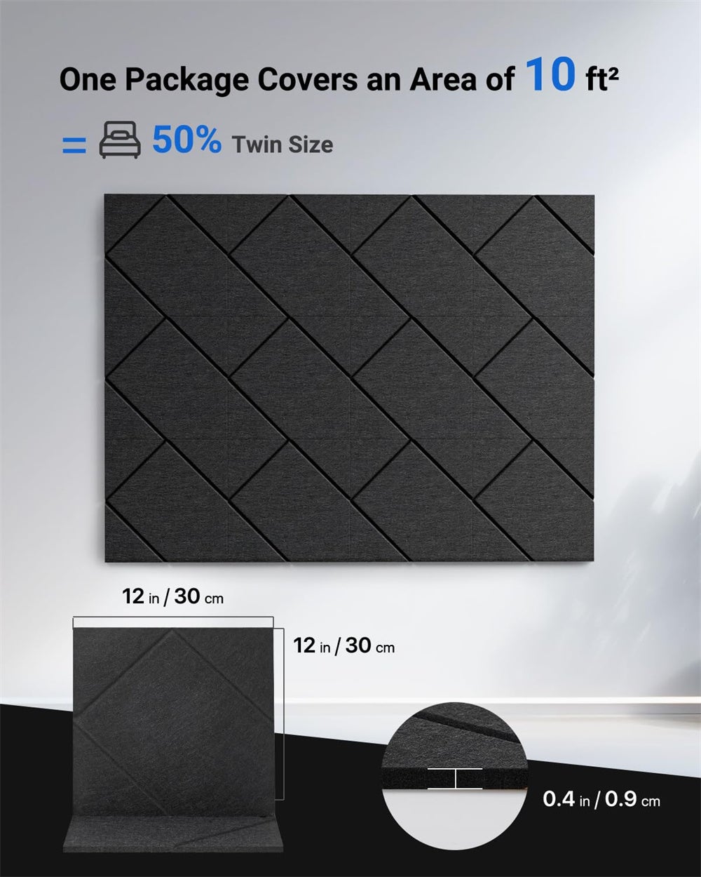 Lot de 12 panneaux muraux insonorisants autocollants, 30 x 30 cm, panneaux acoustiques haute densité pour studio, maison et bureau. - 6