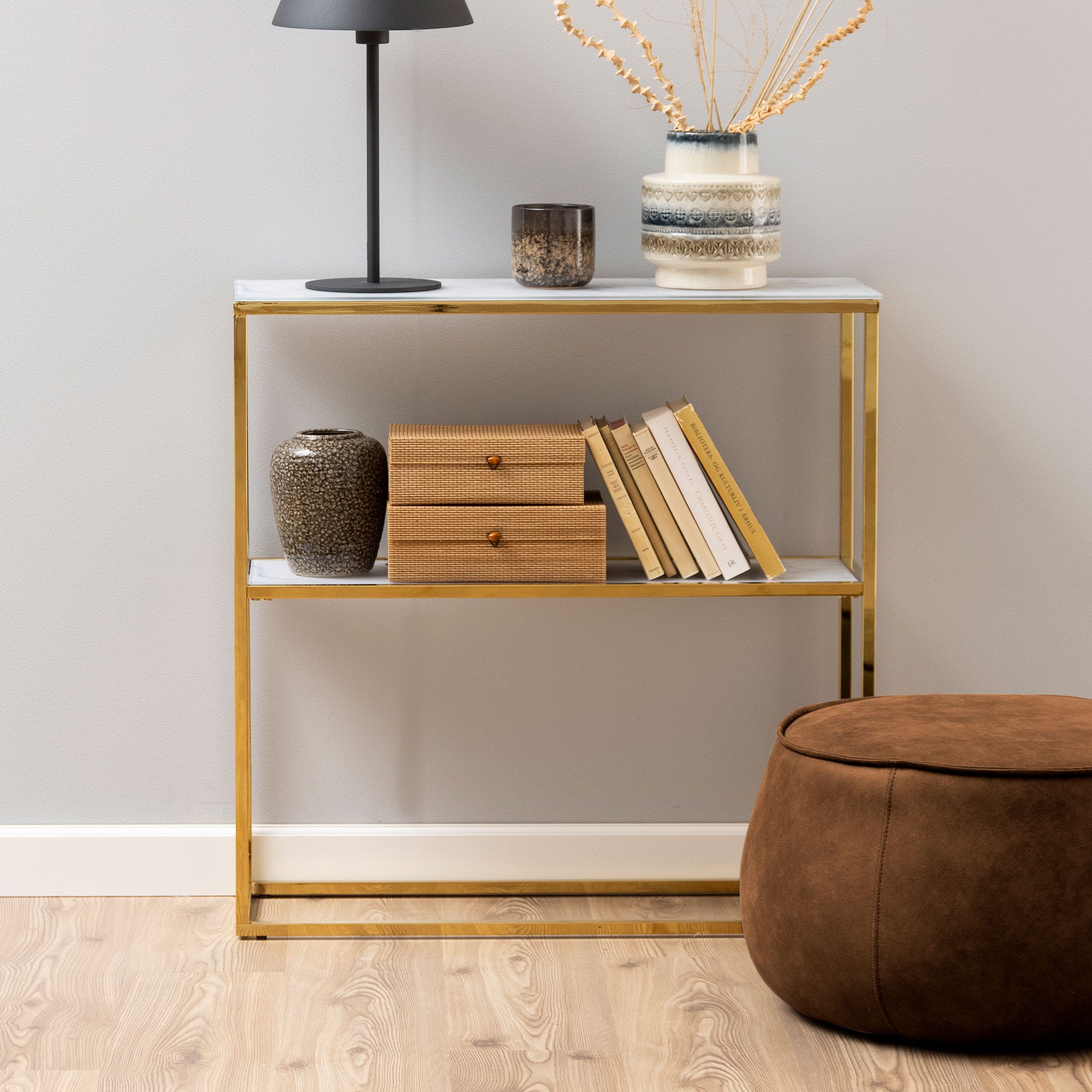 Console 2 niveaux 79,5x26x80,5 cm aspect marbre blanc et doré - MONZA ...