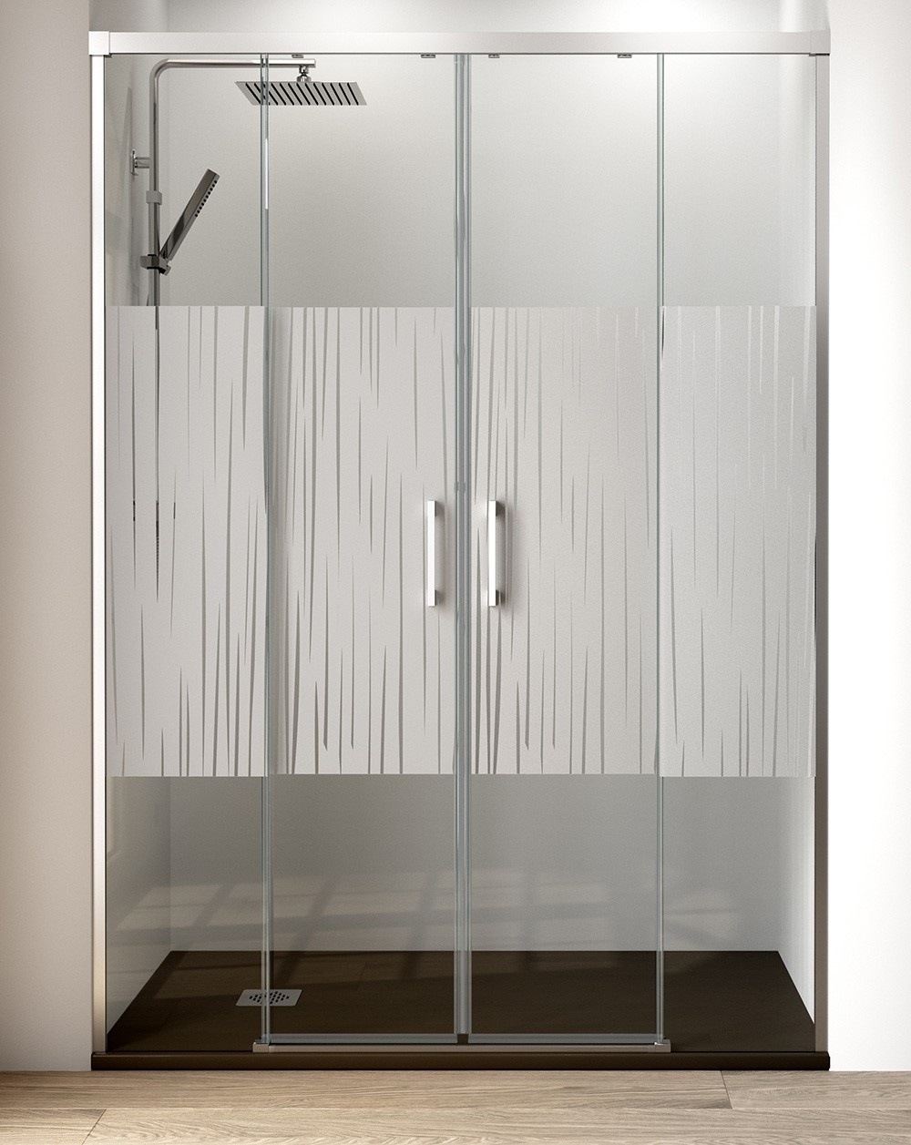 Mampara ducha corredera 2 puertas 2 fijos | 190 cm (adaptable 187-192cm) | vidrio 6 mm serigrafía antical | perfil cromo