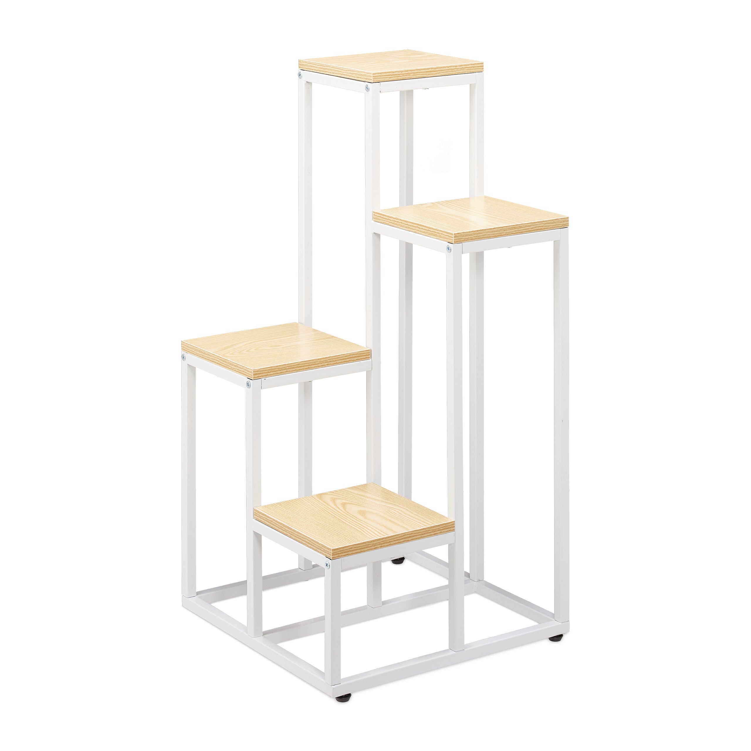 Étagère à plantes, 4 niveaux, 100x40x40 cm, peu encombrant, acier et MDF, escalier pour fleurs, blanc-nature, Relaxdays - 9