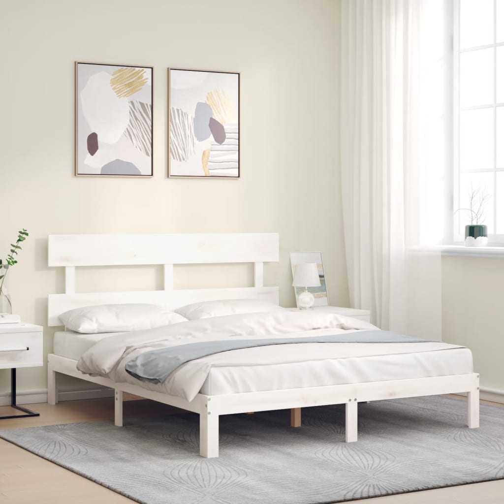 Rama łóżka bez materaca, biała, 160x200 cm, lite drewno sosnowe